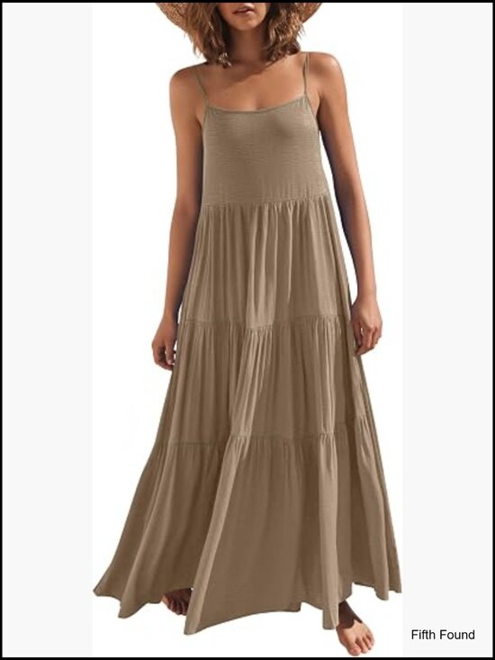 Dresses & Skirts - Sleeveless Spaghetti Strap Flowy Tiered Maxi Dress Summer Casual Sundress